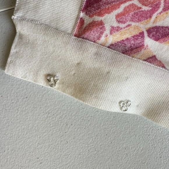 Michael Simon Beaded Pink White Cardigan Sweater Floral Beach Cruise Medium - Picture 8 of 9